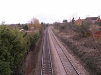 Fernhill Heath station towards Droitwich from footbridge