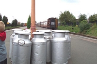 Co-op milk churns at Kidderminster station